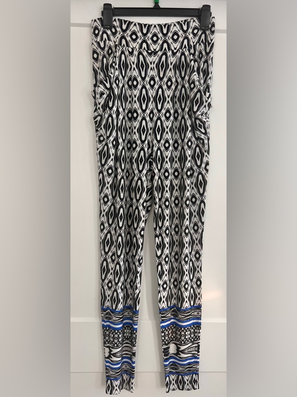 Geometric Print Slim Pants Blue Accent Made in USA Size M - Picture 3 of 8
